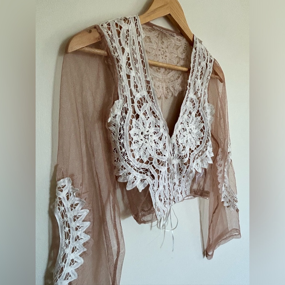 For Love & Lemons Penelope Crop Top in Ivory Nude - Picture 4 of 6